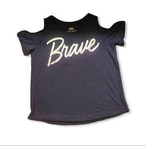 Justice “Brave” sequined cold shoulder top 🛍